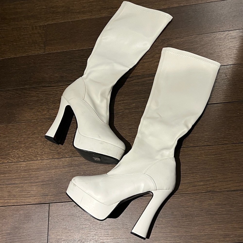 White platform disco boots